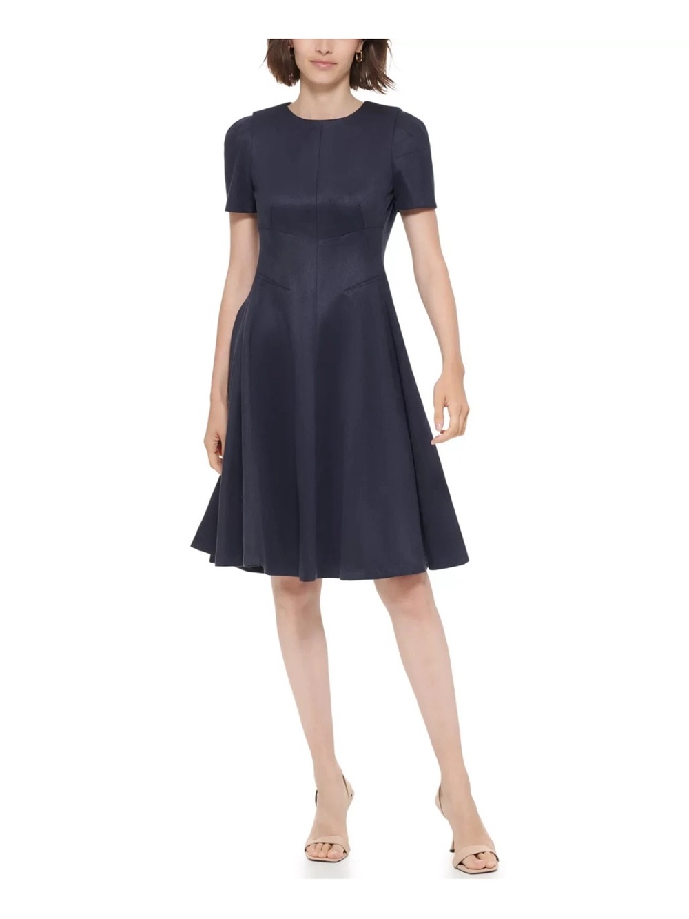 Women’s Fit-and-Flare Short Sleeve Scuba Suede Navy Dress Size 0P